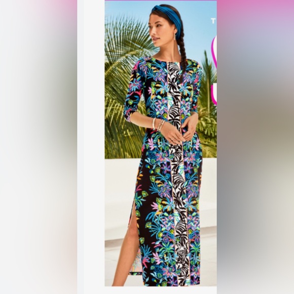 NEW Lilly Pulitzer Seralina Upf 50 Maxi Dress - Onyx Paradise Glow XL  🦄🤩 - Picture 3 of 10